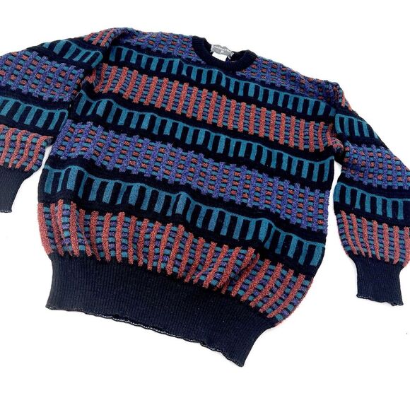 Vintage 90's Paul Fourtica Colorful Oversized Wool Sweater Cosby - Picture 2 of 7
